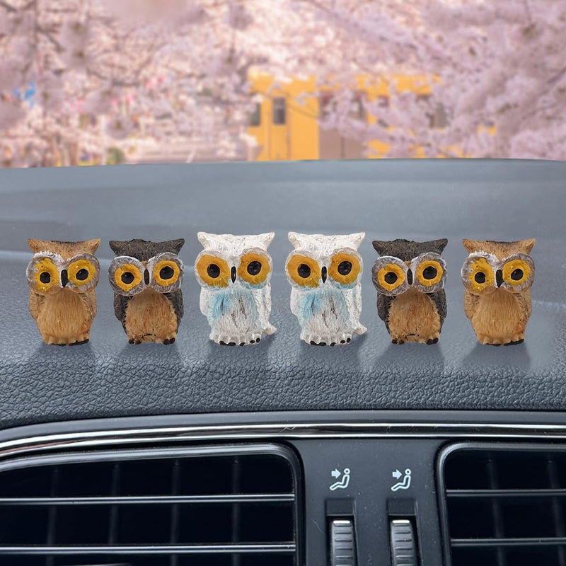 LHDOS 6PCS Mini Resin Owl Car Rear View Mirror Ornaments Cute Owl Figurine Car Dashboard Decoration Set Funny Desk Center Console Decoration Auto Interior Accessories for Women Men Presents Owl - Image 3