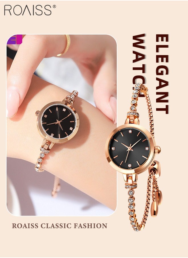 roaiss - Women's Bracelet Quartz Watch with Analog Display Round Black Dial and Rhinestones Decorated Strap Waterproof Elegant Wristwatch as Gift for Ladies - Image 1