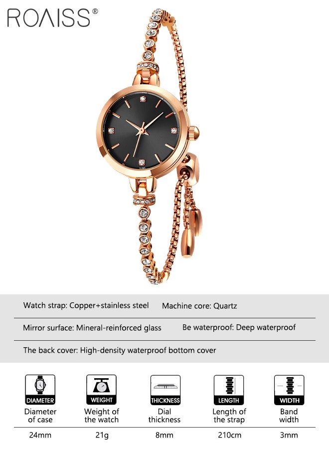 roaiss - Women's Bracelet Quartz Watch with Analog Display Round Black Dial and Rhinestones Decorated Strap Waterproof Elegant Wristwatch as Gift for Ladies - Image 1