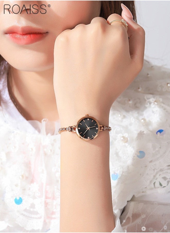 roaiss - Women's Bracelet Quartz Watch with Analog Display Round Black Dial and Rhinestones Decorated Strap Waterproof Elegant Wristwatch as Gift for Ladies - Image 1