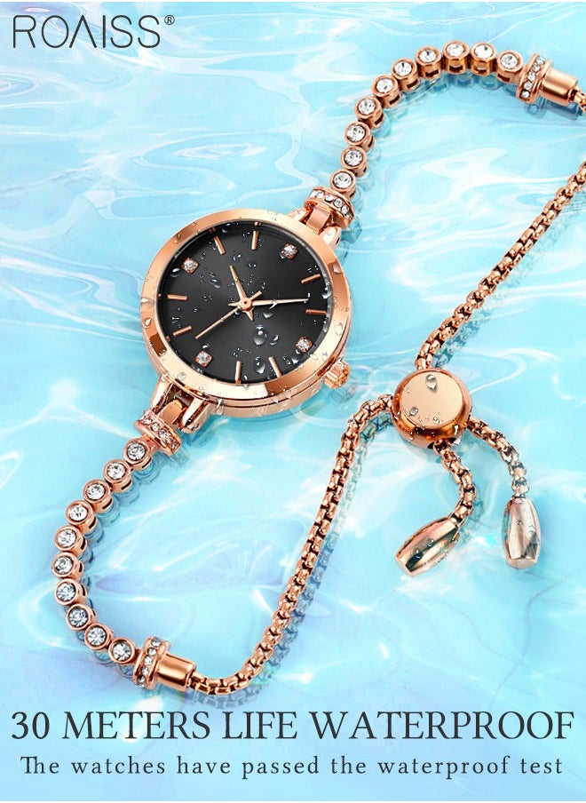 roaiss - Women's Bracelet Quartz Watch with Analog Display Round Black Dial and Rhinestones Decorated Strap Waterproof Elegant Wristwatch as Gift for Ladies - Image 1