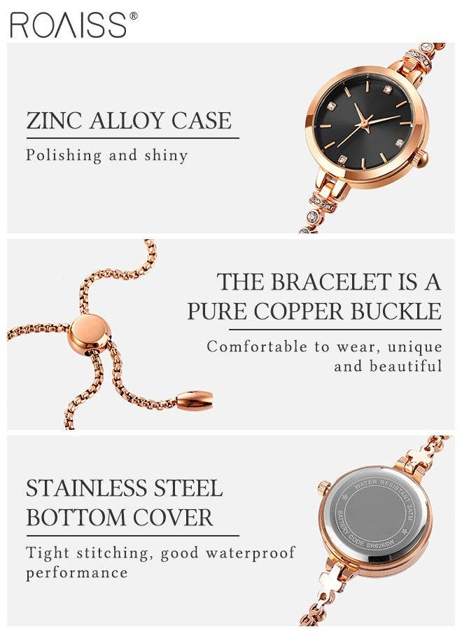 roaiss - Women's Bracelet Quartz Watch with Analog Display Round Black Dial and Rhinestones Decorated Strap Waterproof Elegant Wristwatch as Gift for Ladies - Image 1
