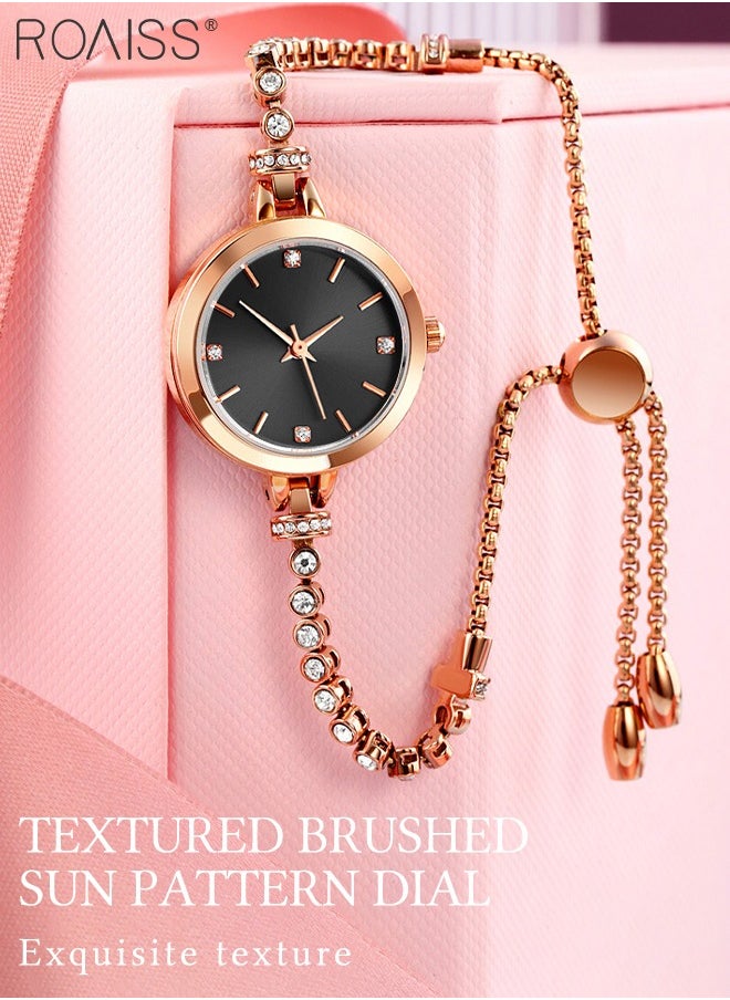 roaiss - Women's Bracelet Quartz Watch with Analog Display Round Black Dial and Rhinestones Decorated Strap Waterproof Elegant Wristwatch as Gift for Ladies - Image 1