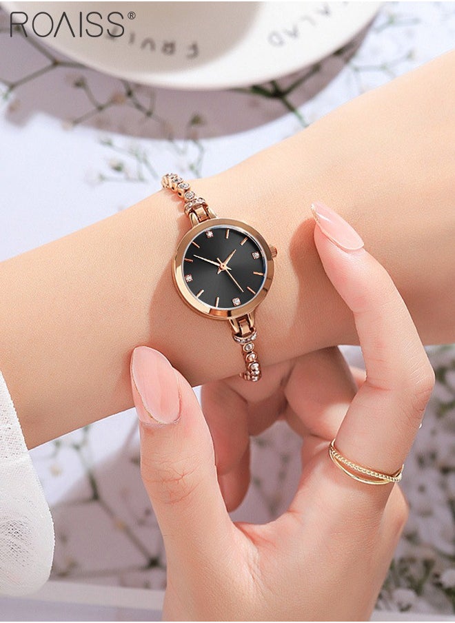 roaiss - Women's Bracelet Quartz Watch with Analog Display Round Black Dial and Rhinestones Decorated Strap Waterproof Elegant Wristwatch as Gift for Ladies - Image 1