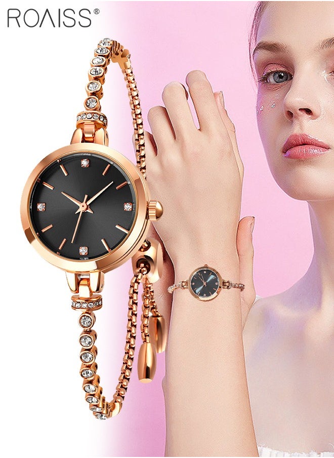 roaiss - Women's Bracelet Quartz Watch with Analog Display Round Black Dial and Rhinestones Decorated Strap Waterproof Elegant Wristwatch as Gift for Ladies - Image 1