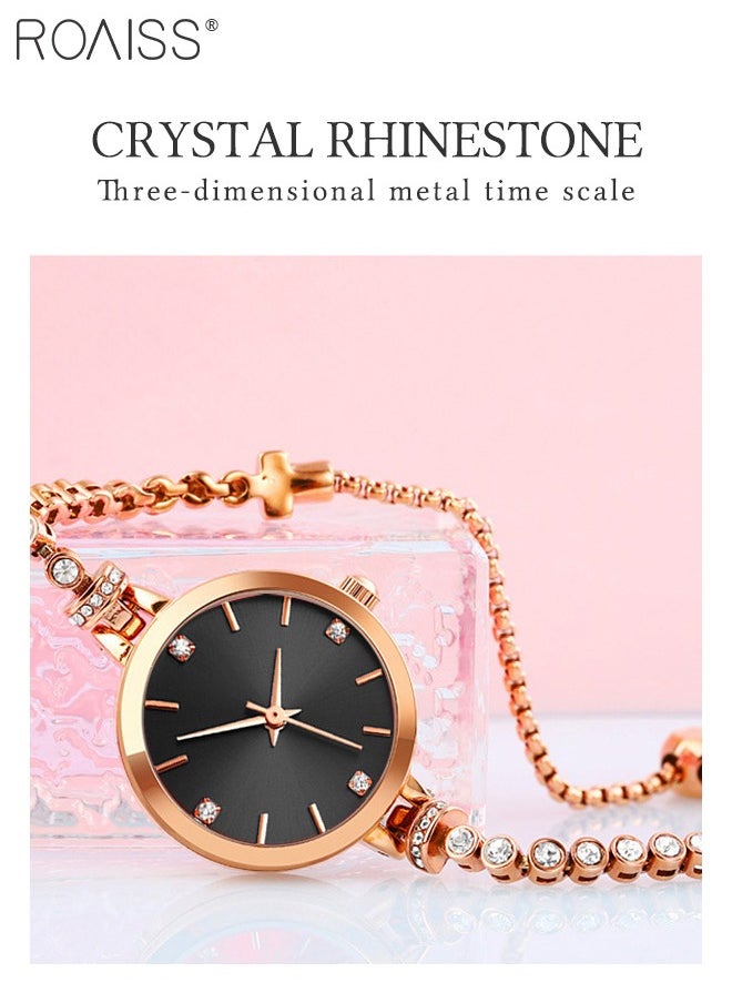 roaiss - Women's Bracelet Quartz Watch with Analog Display Round Black Dial and Rhinestones Decorated Strap Waterproof Elegant Wristwatch as Gift for Ladies - Image 1