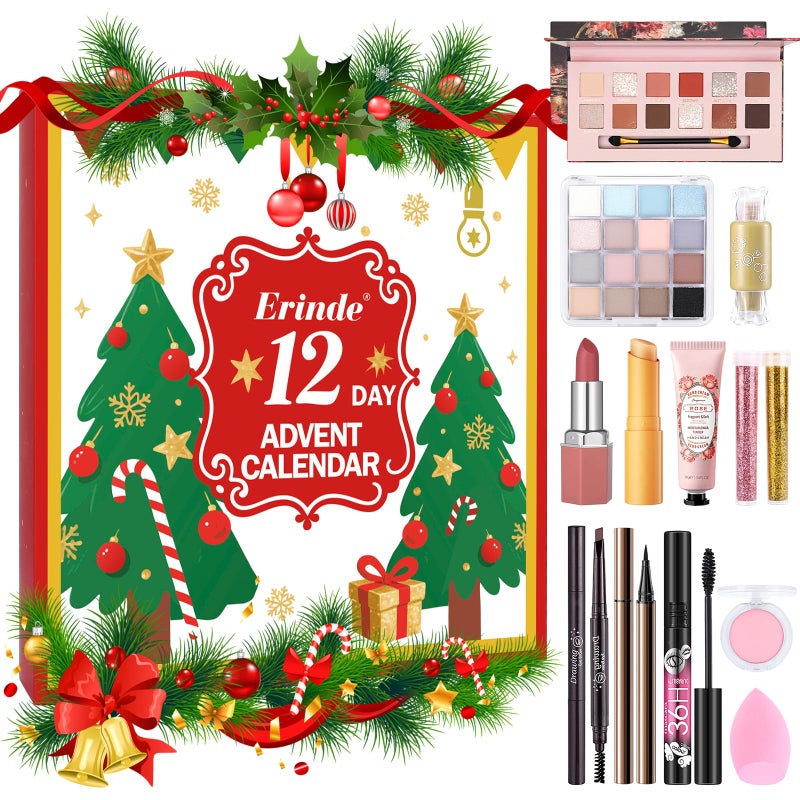 Erinde Makeup Advent Calendar 2025 12 Days Christmas Gift Makeup Set for Teen Girls Women 2025 Xmas Holiday Countdown Calendar Beauty Cosmetics Holiday Surprise Make Up Gift Kits for Women - Image 3