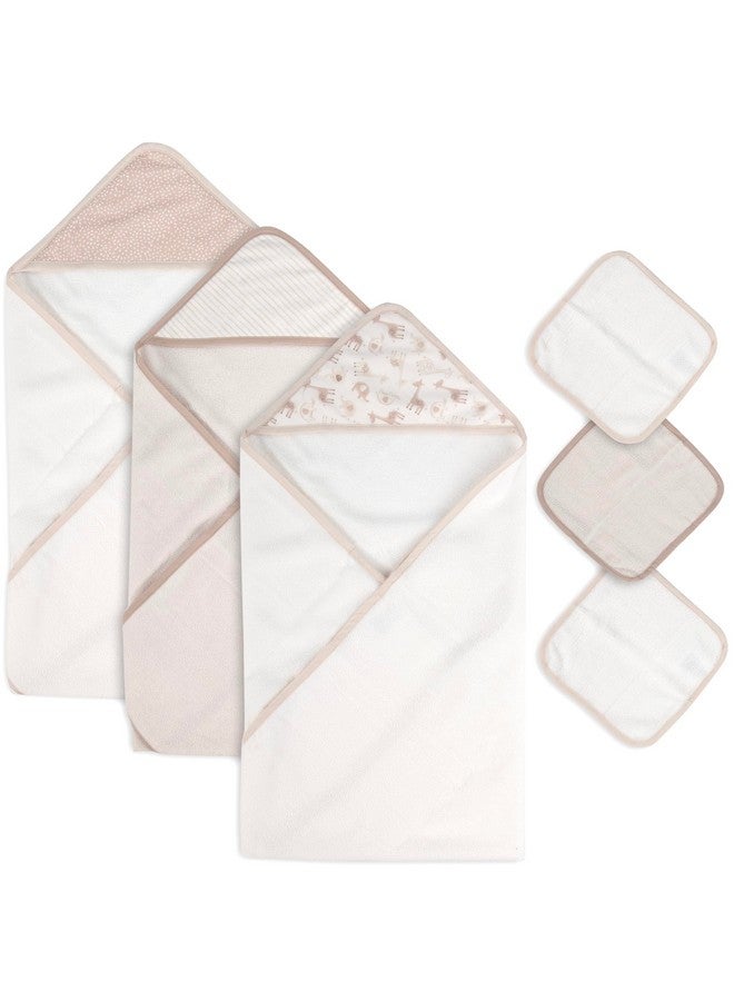 Jessica Simpson 6 Piece Printed Hooded Bath Towel and Washcloth Set for Infant, Newborns and Toddlers 3 - 24 Months for Bath Time, Showers, Lounge, Beach and Pool (6 Piece Zoo Animals Print) - Image 4