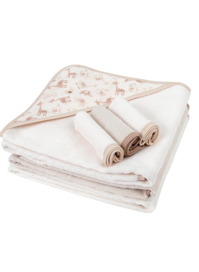 Jessica Simpson 6 Piece Printed Hooded Bath Towel and Washcloth Set for Infant, Newborns and Toddlers 3 - 24 Months for Bath Time, Showers, Lounge, Beach and Pool (6 Piece Zoo Animals Print) - Image 2