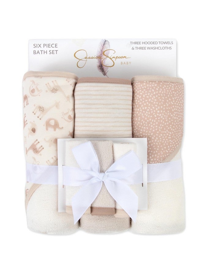 Jessica Simpson 6 Piece Printed Hooded Bath Towel and Washcloth Set for Infant, Newborns and Toddlers 3 - 24 Months for Bath Time, Showers, Lounge, Beach and Pool (6 Piece Zoo Animals Print) - Image 5