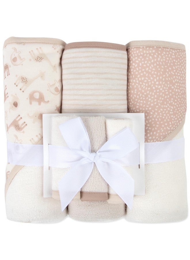 Jessica Simpson 6 Piece Printed Hooded Bath Towel and Washcloth Set for Infant, Newborns and Toddlers 3 - 24 Months for Bath Time, Showers, Lounge, Beach and Pool (6 Piece Zoo Animals Print) - Image 1