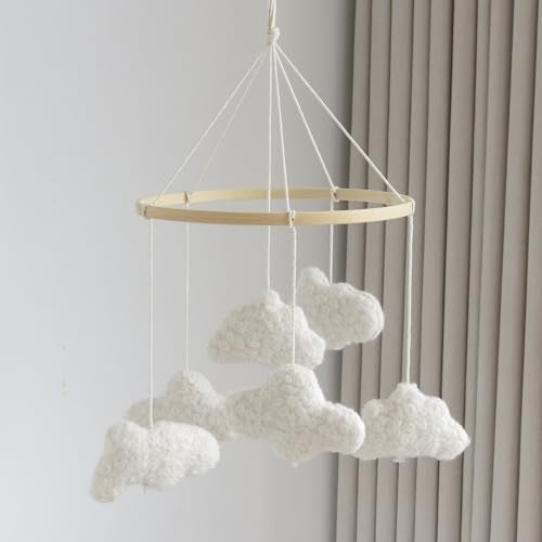 Goukurlsma Cloud Mobile for Crib Boho Baby Mobile for Crib Bassinet Boucle Cloud Crib Mobile for Girls Boys Neutral Nursery Mobiles - Image 1