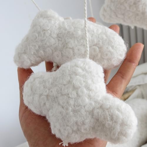 Goukurlsma Cloud Mobile for Crib Boho Baby Mobile for Crib Bassinet Boucle Cloud Crib Mobile for Girls Boys Neutral Nursery Mobiles - Image 4