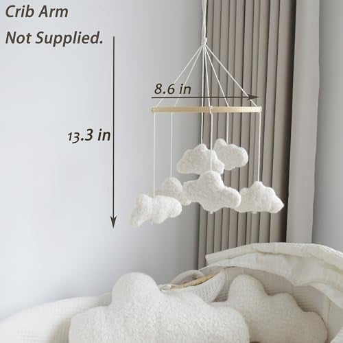 Goukurlsma Cloud Mobile for Crib Boho Baby Mobile for Crib Bassinet Boucle Cloud Crib Mobile for Girls Boys Neutral Nursery Mobiles - Image 2
