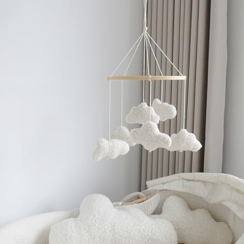 Goukurlsma Cloud Mobile for Crib Boho Baby Mobile for Crib Bassinet Boucle Cloud Crib Mobile for Girls Boys Neutral Nursery Mobiles - Image 3