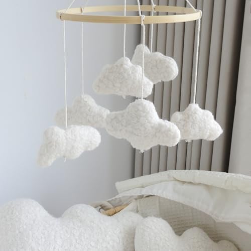 Goukurlsma Cloud Mobile for Crib Boho Baby Mobile for Crib Bassinet Boucle Cloud Crib Mobile for Girls Boys Neutral Nursery Mobiles - Image 5