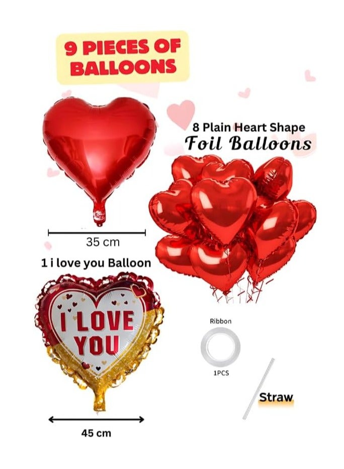 9 Pieces Red Heart Shaped Balloons Set | I Love You Balloon Set | Romantic Decorations | Birthday Balloons Decoration Red Heart Balloons For Romantic Night Decor - Image 2