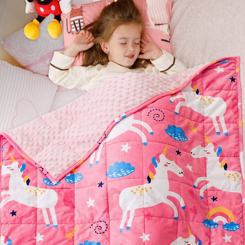 Sivio Minky Dotted Weighted Blanket Super Soft Crystal Velvet Reversible Heavy Blanket with Cute Cartoon Patterns 5 lbs 36x48 Inch Pink Unicorn