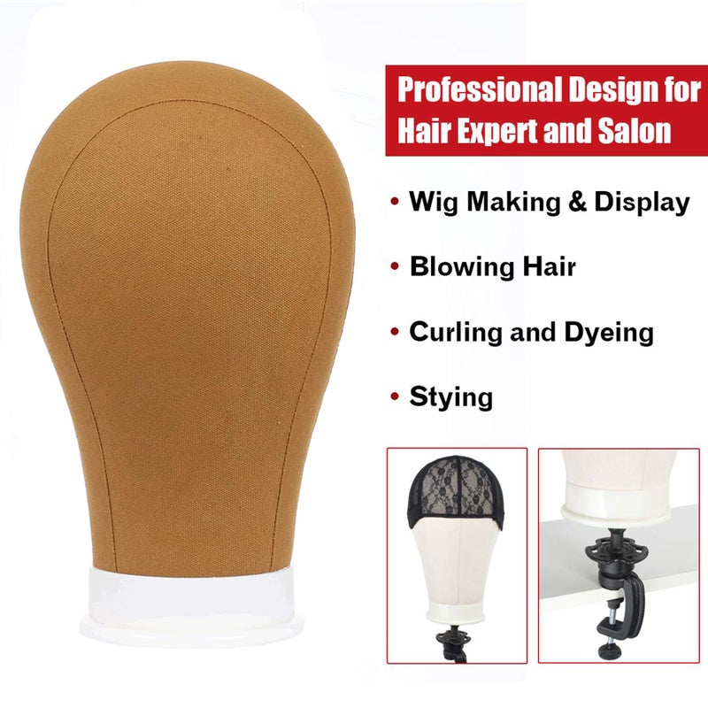 XTREND 21"-24'' Poly Canvas Block Head for Making Head Weft/Wig/Hair Extension Making Display Styling Mannequin Head with Stand Set Manikin Canvas Head Hair Accessories - Image 3