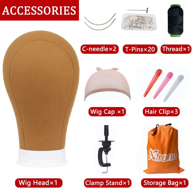 XTREND 21"-24'' Poly Canvas Block Head for Making Head Weft/Wig/Hair Extension Making Display Styling Mannequin Head with Stand Set Manikin Canvas Head Hair Accessories - Image 2
