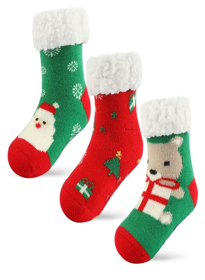 Cottock 3 Pairs Baby Girls Boys Slipper Socks Toddler Fuzzy Socks Boy Girl Cozy Socks Christmas Socks (3 Pairs Xmas, Age 4-6 Years) - Image 1