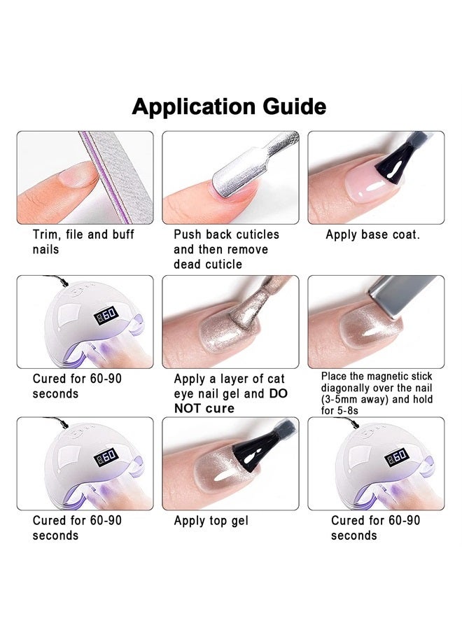 RARJSM Cat Eye Gel Nail Polish Purple Nude Gray Silver Glitter 15ml 9D Cateye Galaxy Universal Shimmer Velvet Ice Gel Polish Single Bottle with Magnetic Stick UV LED Curing Require Soak Off Home Salon