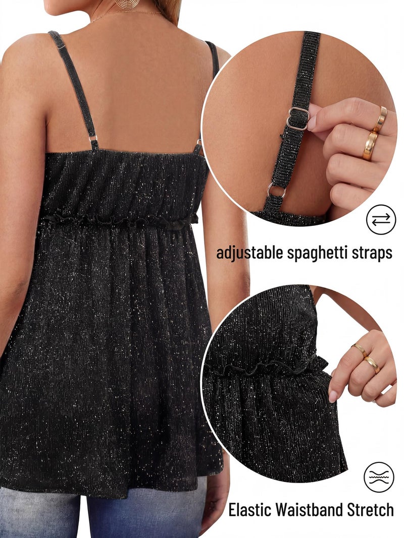 Nlife Women Sparkly Peplum Top Glitter V Neck Sleeveless Blouse Flattering Cami Shimmer Party Date Night Holiday Club Outfit - Image 4