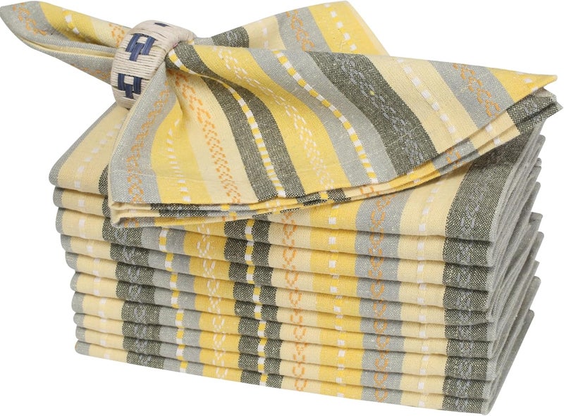 Bedding Craft Cloth Napkins Set of 12  100 Cotton Dinner Napkins 18x18 Inch  Yellow MultiColor  Machine Washable Reusable  Ideal for Weddings Parties Restaurants - Image 1