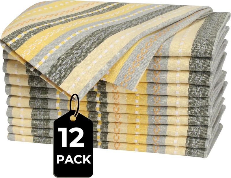 Bedding Craft Cloth Napkins Set of 12  100 Cotton Dinner Napkins 18x18 Inch  Yellow MultiColor  Machine Washable Reusable  Ideal for Weddings Parties Restaurants - Image 2
