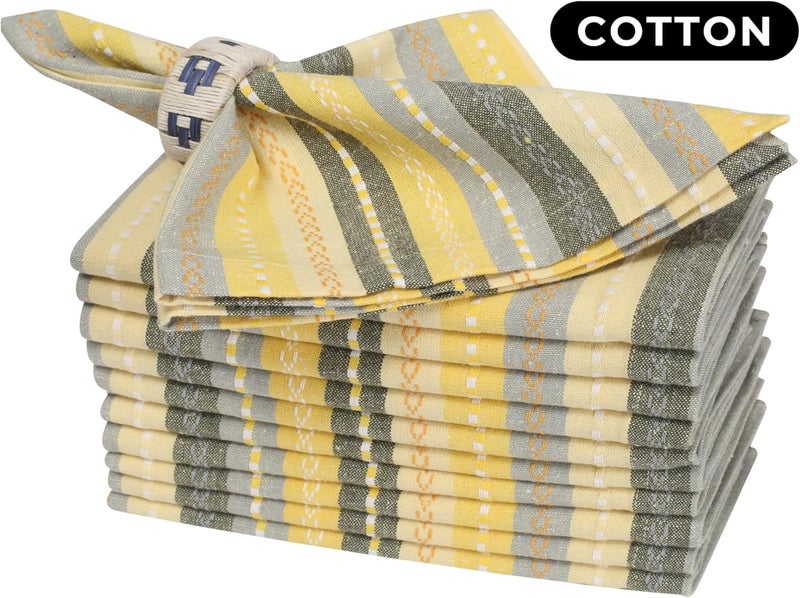 Bedding Craft Cloth Napkins Set of 12  100 Cotton Dinner Napkins 18x18 Inch  Yellow MultiColor  Machine Washable Reusable  Ideal for Weddings Parties Restaurants - Image 3