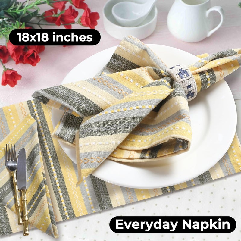 Bedding Craft Cloth Napkins Set of 12  100 Cotton Dinner Napkins 18x18 Inch  Yellow MultiColor  Machine Washable Reusable  Ideal for Weddings Parties Restaurants - Image 4