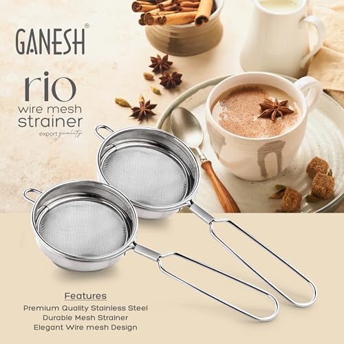 Ganesh Rio Tea Strainer/Chai Chhalni/Coffee Strainer/Tea Filter/Juice and Oil Filter with Wire Handle and Stainless Steel - Set of 2 - Image 3