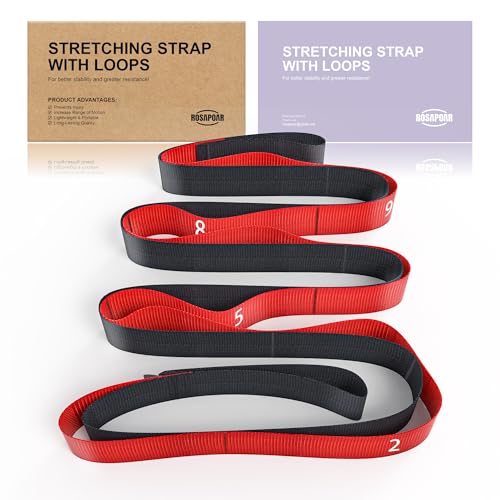 ROSAPOAR Non Elastic Stretching Strap with Loops - Yoga Straps for Physical Therapy, Durable Stretch Bands for Exercise, Flexibility Training, Hamstring & Leg Stretcher, Yoga/Pilates/Gymnastics - Red - Image 1