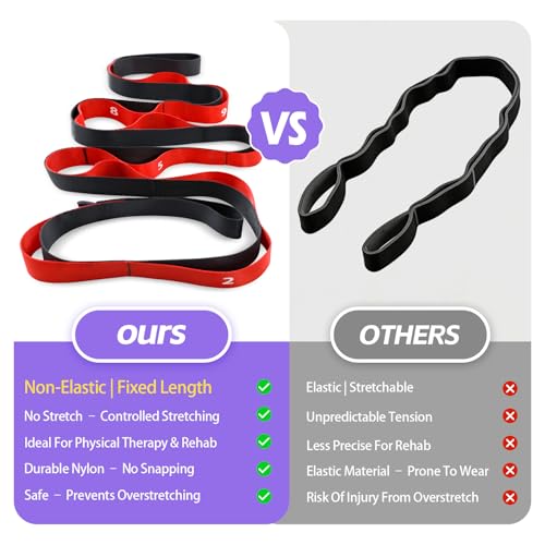 ROSAPOAR Non Elastic Stretching Strap with Loops - Yoga Straps for Physical Therapy, Durable Stretch Bands for Exercise, Flexibility Training, Hamstring & Leg Stretcher, Yoga/Pilates/Gymnastics - Red - Image 3