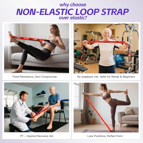 ROSAPOAR Non Elastic Stretching Strap with Loops - Yoga Straps for Physical Therapy, Durable Stretch Bands for Exercise, Flexibility Training, Hamstring & Leg Stretcher, Yoga/Pilates/Gymnastics - Red - Image 4