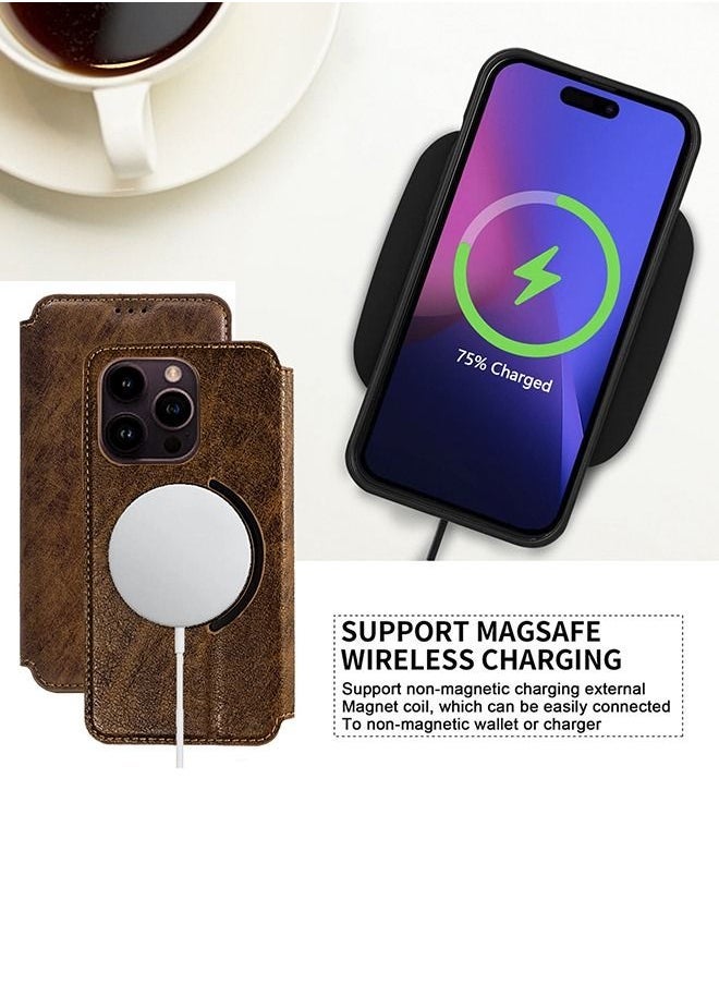 iPhone 14 Pro Max 6.7" Leather Wallet Case 3 Credit Card Holder Flip Folio Book Protective Cover Anti-fall Anti-fingerprint Wireless Charge Phone Cover for Apple 14 ProMax 5G Phone case Brown  - Image 4