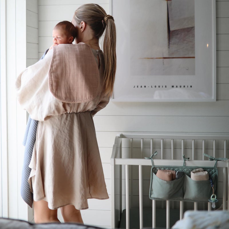 mushie Muslin Baby Burp Cloths | 100% Organic Cotton, Set of 2 (Natural/Fog) - Image 4