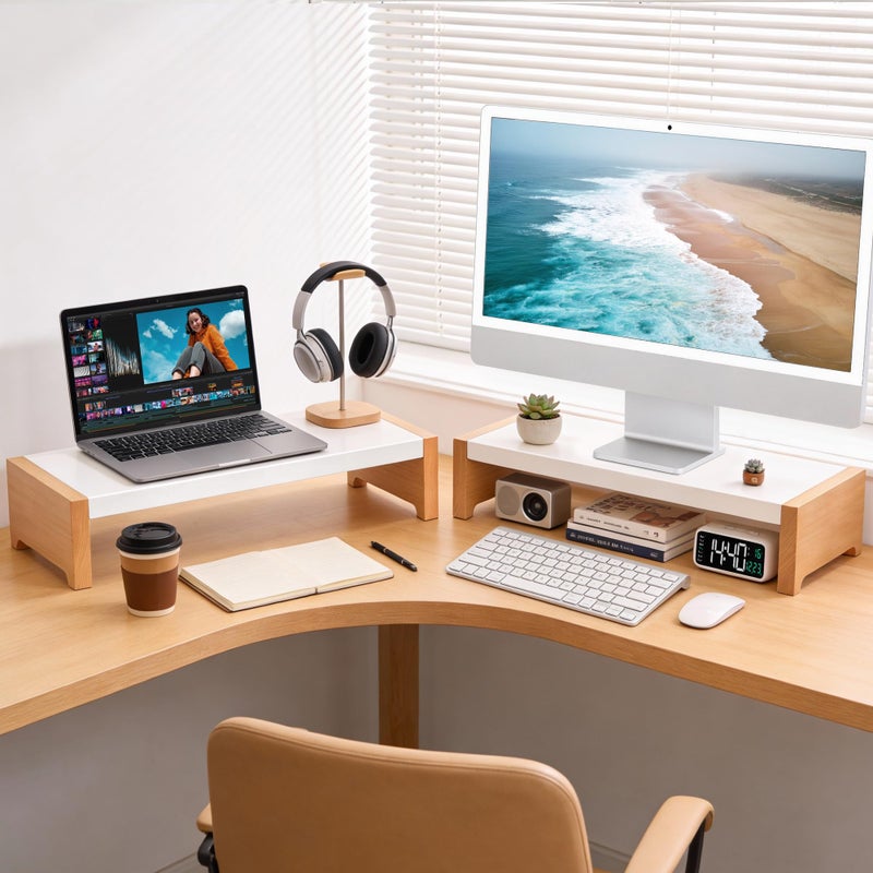ARCOBIS Monitor Stand Riser, White Metal & Wood Computer Monitor Stand Riser for Desk, Max Load Capacity 40LB - Image 5