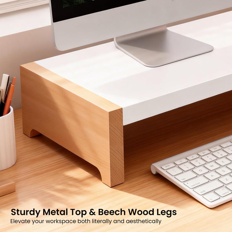 ARCOBIS Monitor Stand Riser, White Metal & Wood Computer Monitor Stand Riser for Desk, Max Load Capacity 40LB - Image 3