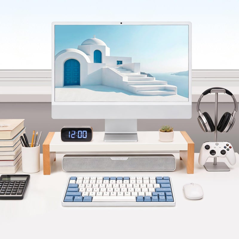 ARCOBIS Monitor Stand Riser, White Metal & Wood Computer Monitor Stand Riser for Desk, Max Load Capacity 40LB - Image 4