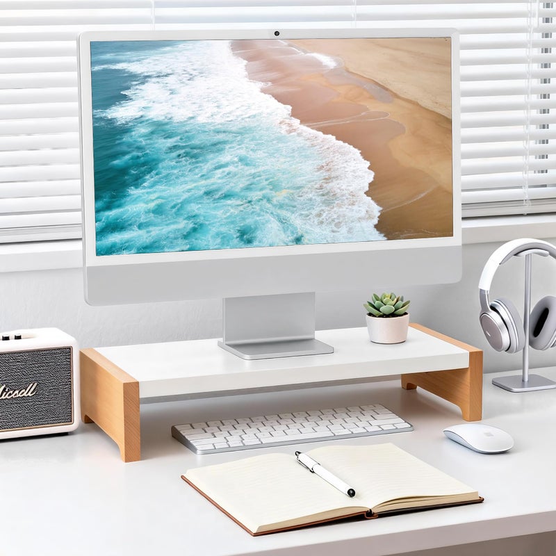ARCOBIS Monitor Stand Riser, White Metal & Wood Computer Monitor Stand Riser for Desk, Max Load Capacity 40LB - Image 1
