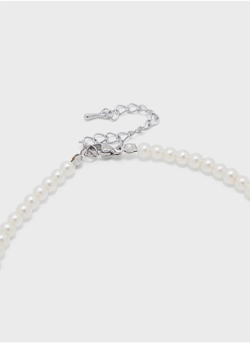 جينجر Bow Detail Heart Pendant Necklace