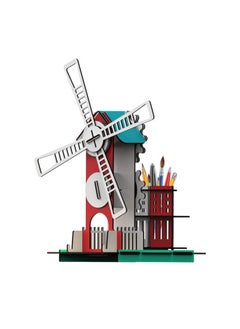 ويبي طاحونة هوائية ميكانيكية خشبية ثلاثية الأبعاد من Webby DIY Art and Craft مع حامل أقلام دوار، قطعة عرض، ديكور منزلي ومكتبي، هدية عيد ميلاد للأطفال  - Image 3
