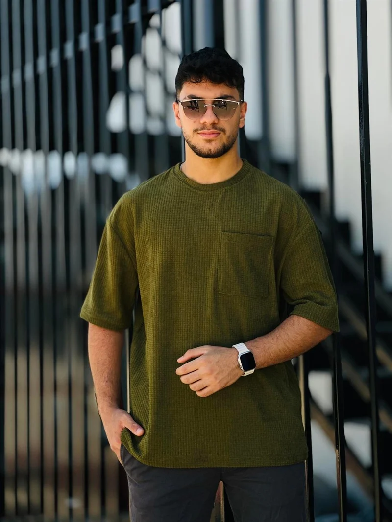 Miron Pocket Detailed Ribbed Short Sleeve T-ShirtKhaki