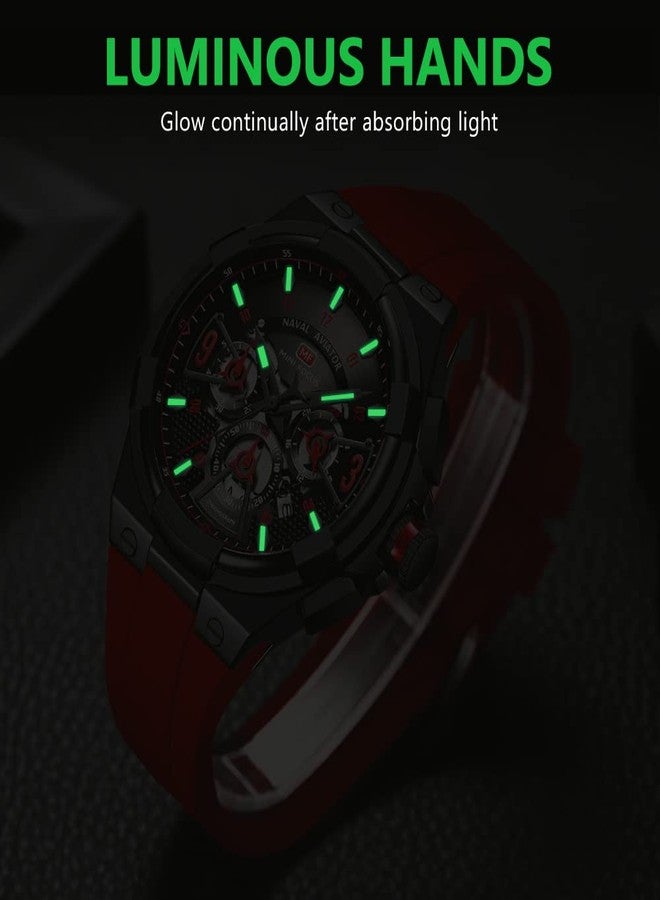 MF MINI FOCUS Men Watches Unique Hollow Casual Wrist Watch (Chronograph/Waterproof/Luminous/Calendar/24 Hour) Silicon Band Fashion Watch for Men(Red_Black)… - Image 4