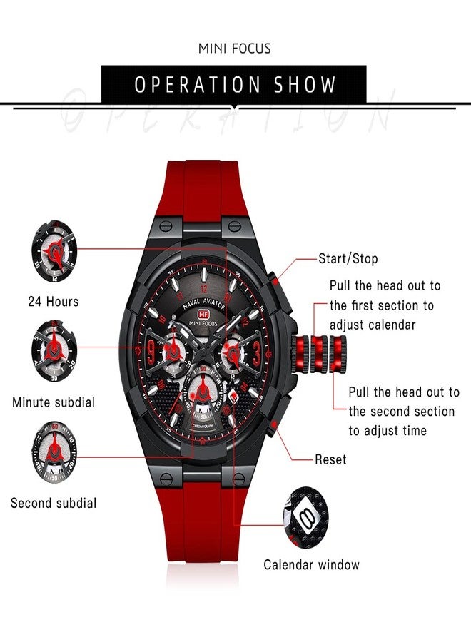 MF MINI FOCUS Men Watches Unique Hollow Casual Wrist Watch (Chronograph/Waterproof/Luminous/Calendar/24 Hour) Silicon Band Fashion Watch for Men(Red_Black)… - Image 5