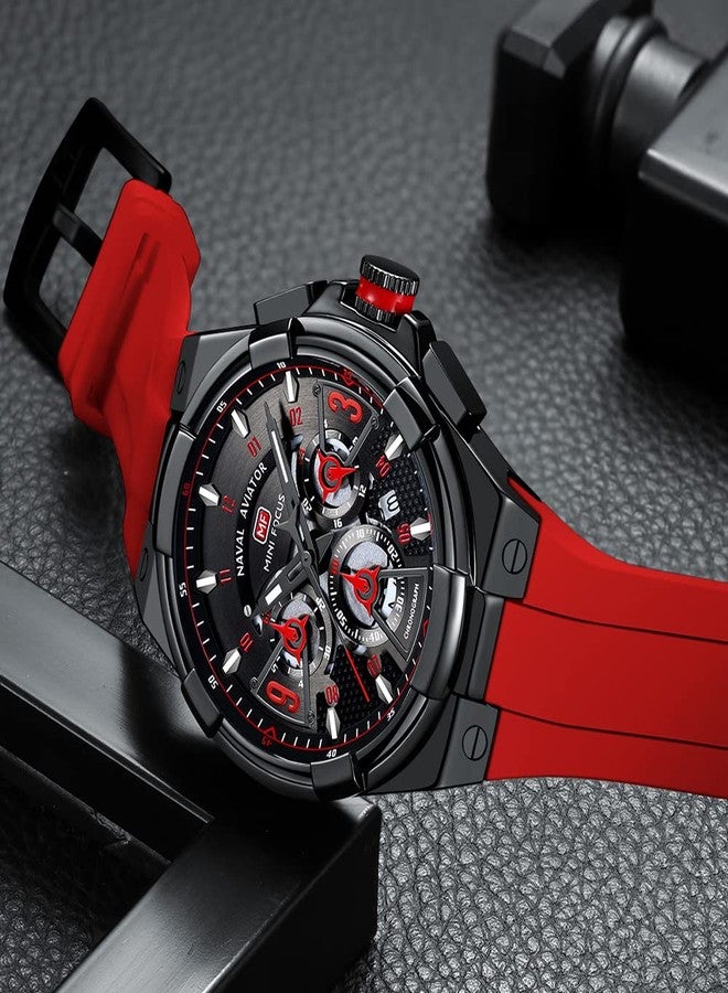 MF MINI FOCUS Men Watches Unique Hollow Casual Wrist Watch (Chronograph/Waterproof/Luminous/Calendar/24 Hour) Silicon Band Fashion Watch for Men(Red_Black)… - Image 2