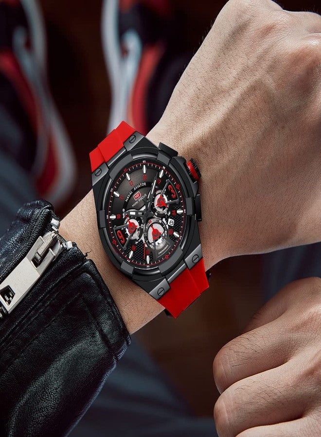 MF MINI FOCUS Men Watches Unique Hollow Casual Wrist Watch (Chronograph/Waterproof/Luminous/Calendar/24 Hour) Silicon Band Fashion Watch for Men(Red_Black)… - Image 3