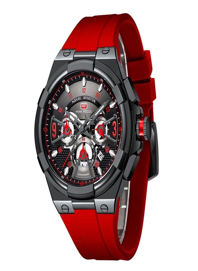 MF MINI FOCUS Men Watches Unique Hollow Casual Wrist Watch (Chronograph/Waterproof/Luminous/Calendar/24 Hour) Silicon Band Fashion Watch for Men(Red_Black)… - Image 1