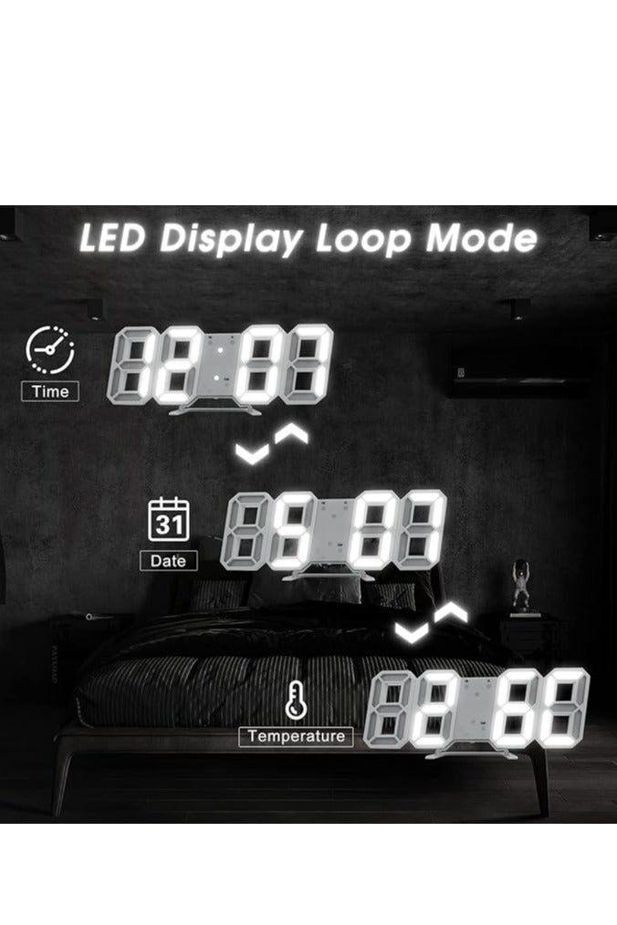 Premium 3D LED Digital Wall & Desk Clock – Date, Time & Temperature Display | Adjustable Brightness & Night Mode | 3 Alarm Settings | USB Powered Modern Home & Office Decor  - Image 4